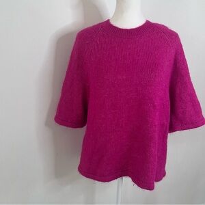 Ann Taylor Fuschia Wool Blend Crew Neck Short Sleeve Knit Sweater |LP|